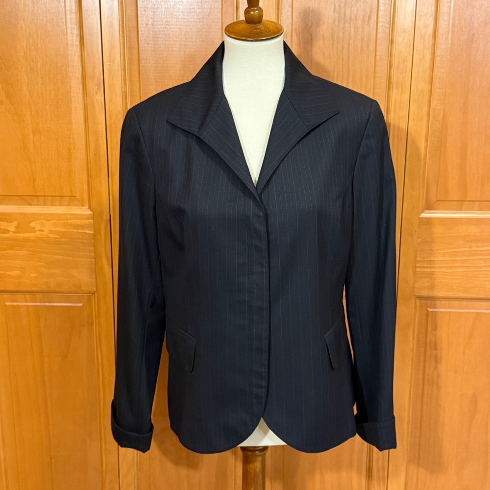 Lafeyette 148 Black Wool Pinstripe Blazer Jacket